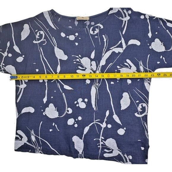 Lands Downunder Linen Lagenlook Italy Top Costal Artsy Botanical Asymmetric M - Picture 6 of 10